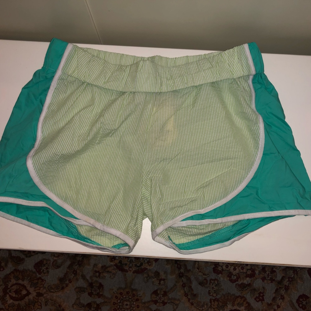 Seersucker Striped Casual Shorts - Turquoise